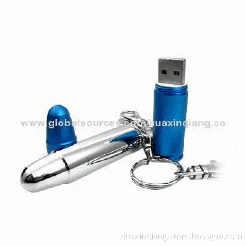 Bullet-shaped USB Memory, Metal Material, 128MB to 32GB Capacity, 35g, User-define Color, USB2.0